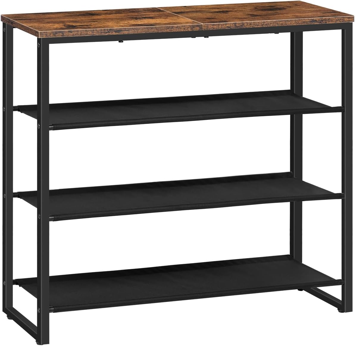 4-Tier Shoe Rack with 3 Fabric Shelves and Top Panel, 12-16 Pairs - Rustic Brown
