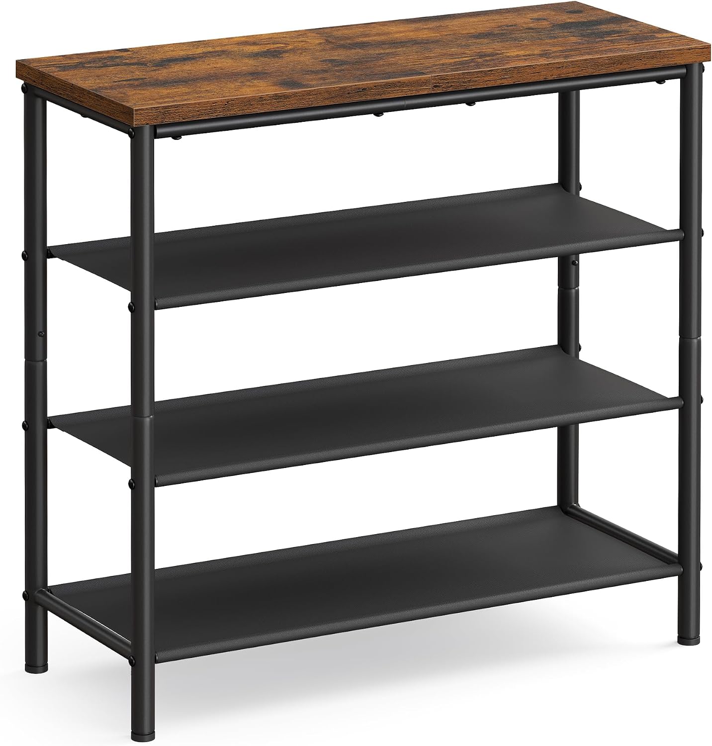 4-Tier Shoe Rack with 3 Fabric Shelves, Steel Frame, 9-12 Pairs - Rustic Brown and Black