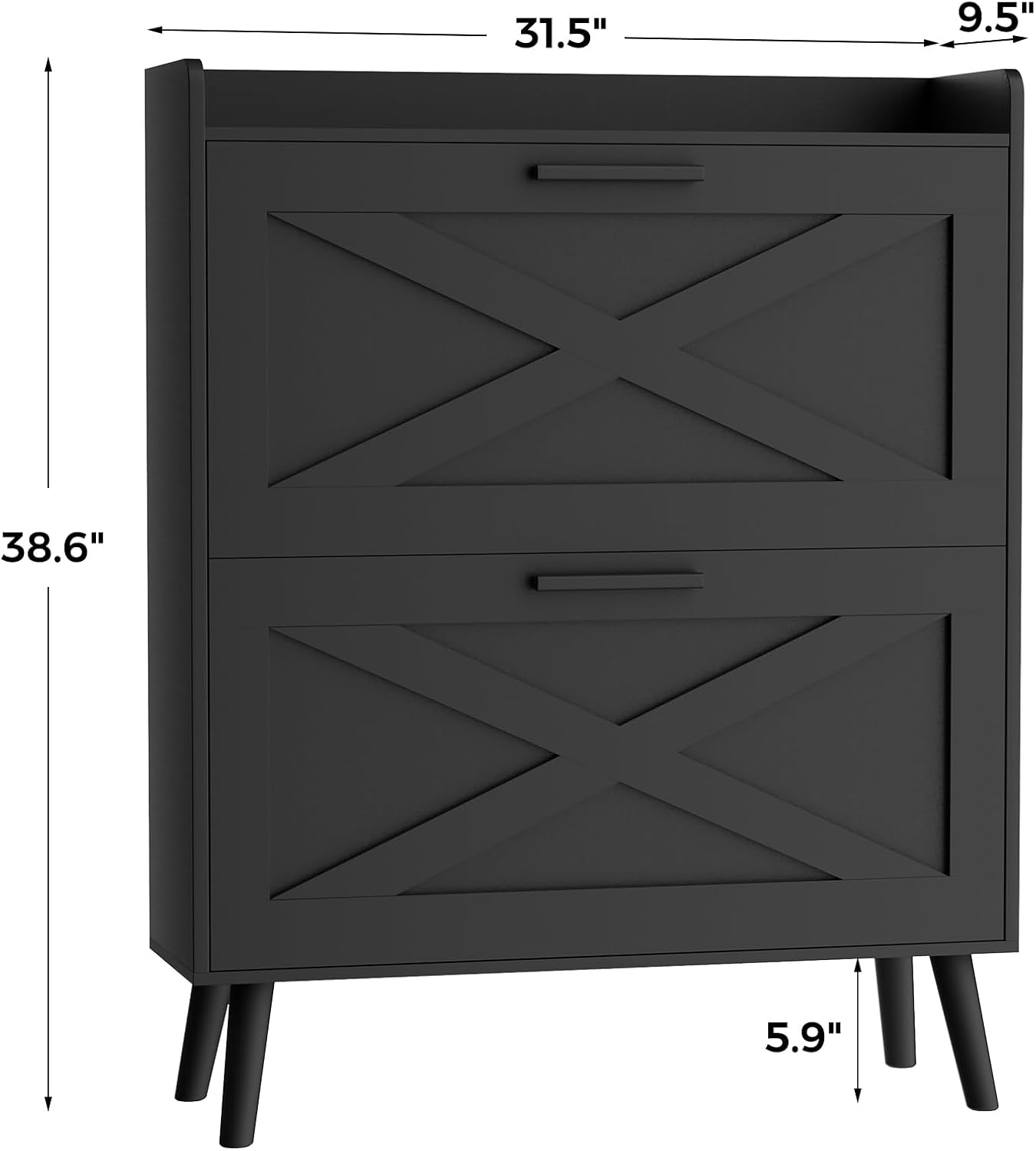 Farmhouse Shoe Cabinet with Flip Drawers and Barn Door, Slim - Black