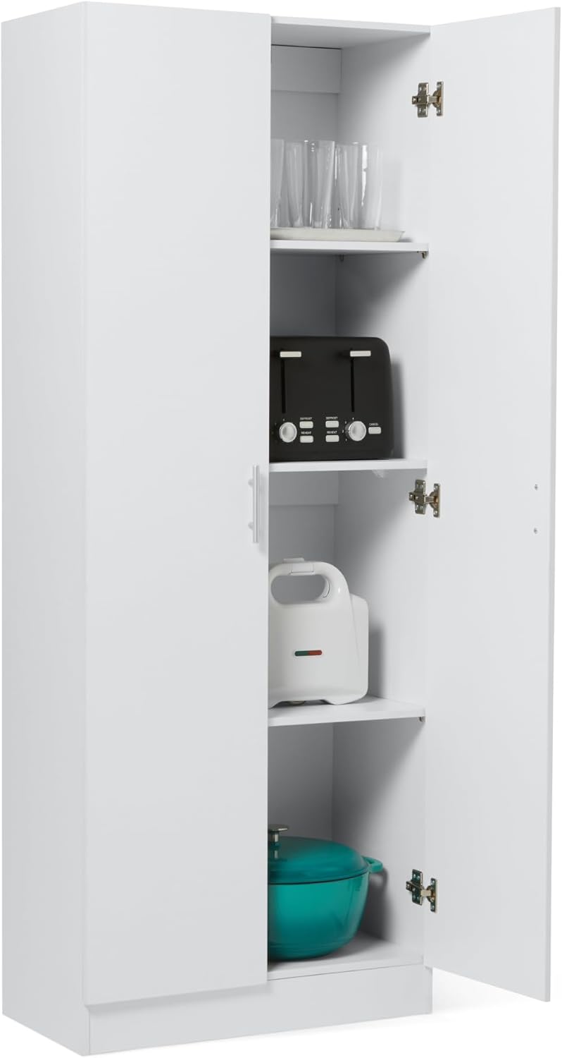 Kitchen Pantry Storage Cabinet with Doors and Shelves - White