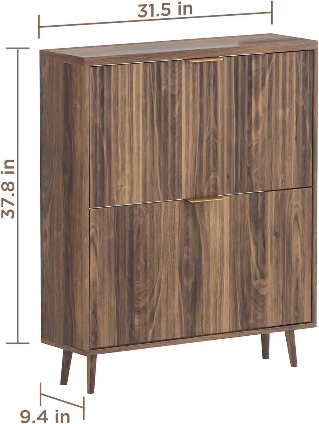 Modern Freestanding Shoe Cabinet with 2 Flip Drawers, Narrow - Walnut