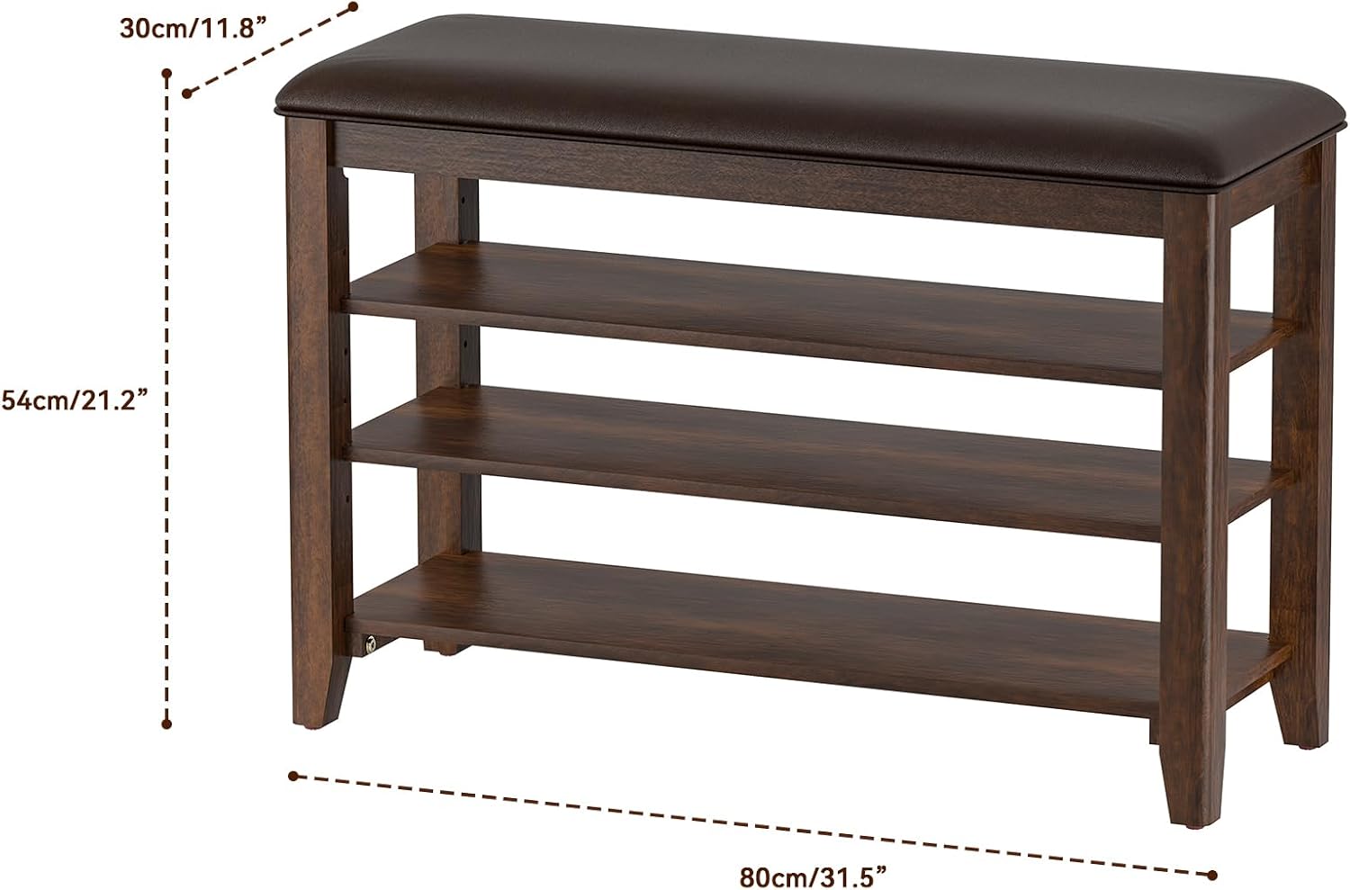 Solid Wood Shoe Bench with 3 Adjustable Shelves, 23.6 in - Rated to 500 lb