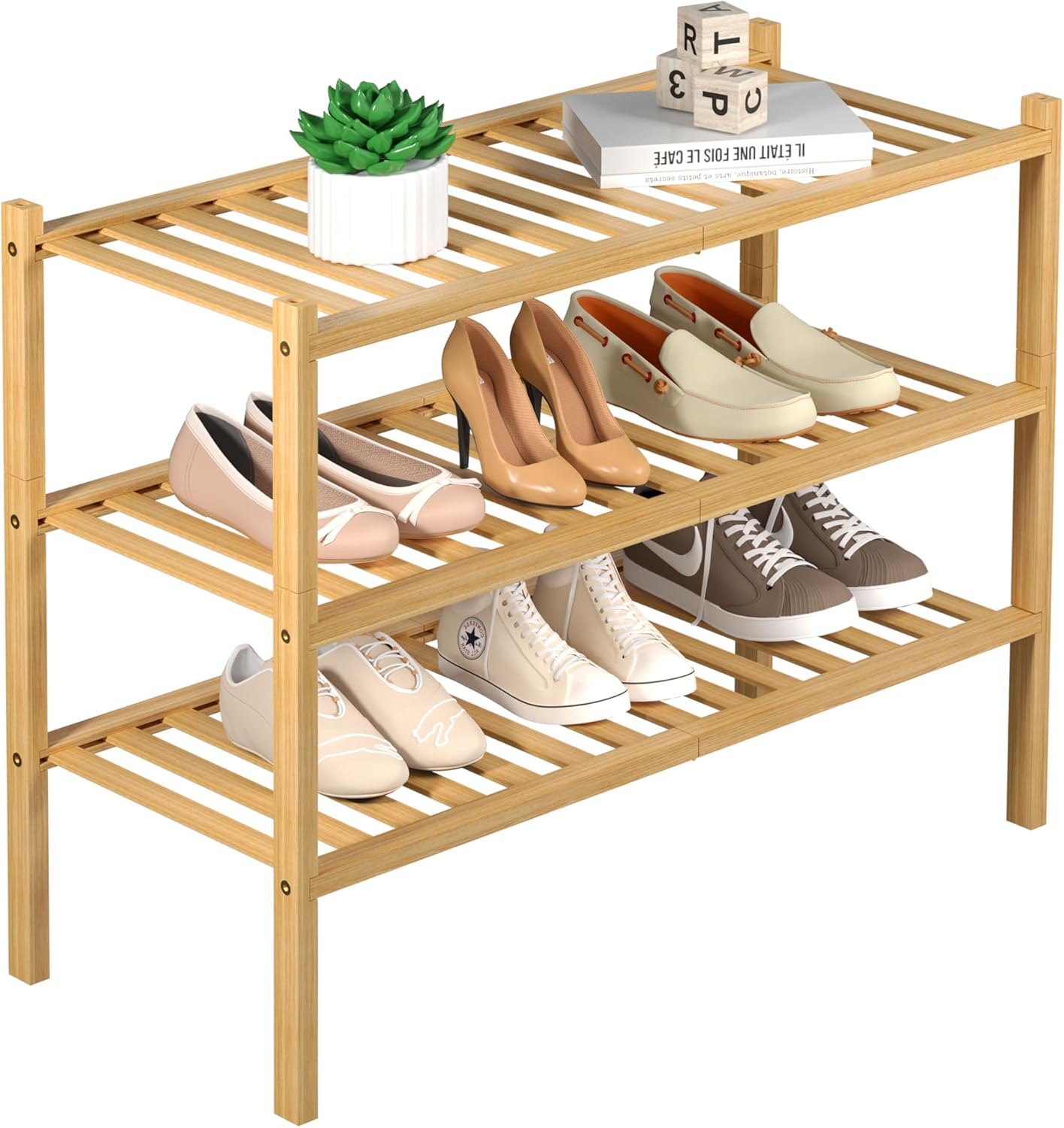 Bamboo Shoe Rack, 3 Tier - 27 x 11 x 20 in, Free Standing and Stackable, Natural
