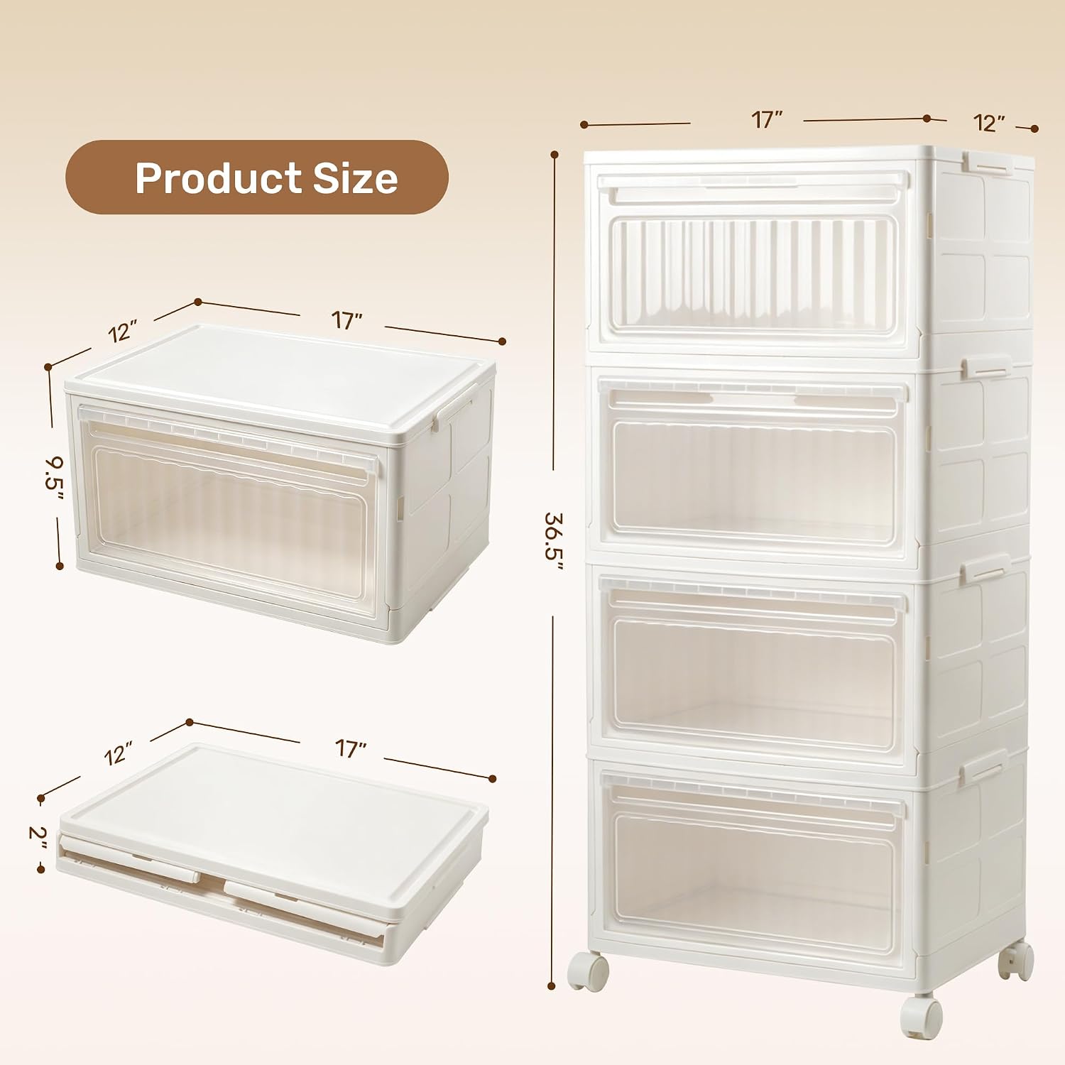 Stackable Storage Bins with Lids and Wheels, 32 qt - 4 Pack, Collapsible