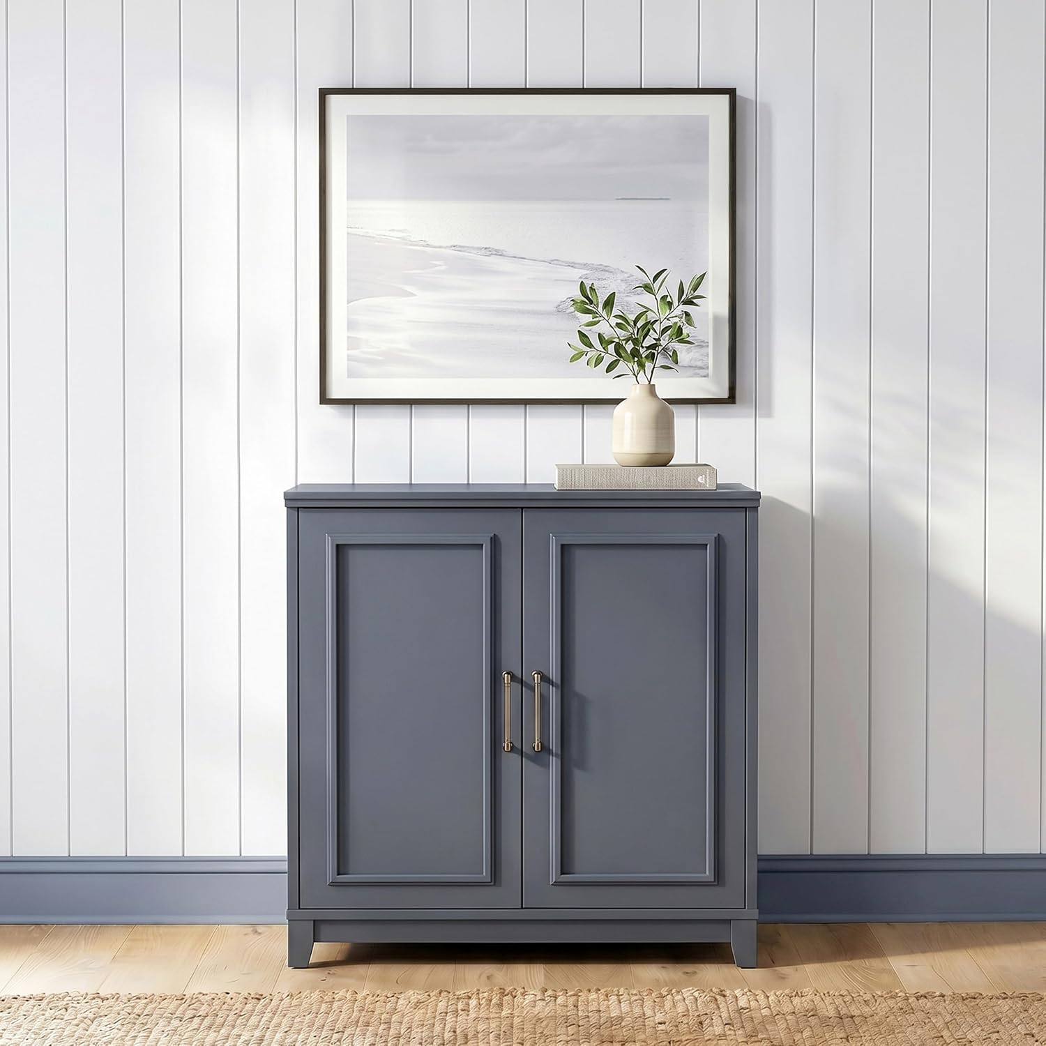 Modular Storage Cabinet with Soft-Close Doors, Solid Wood Frame - Slate Blue