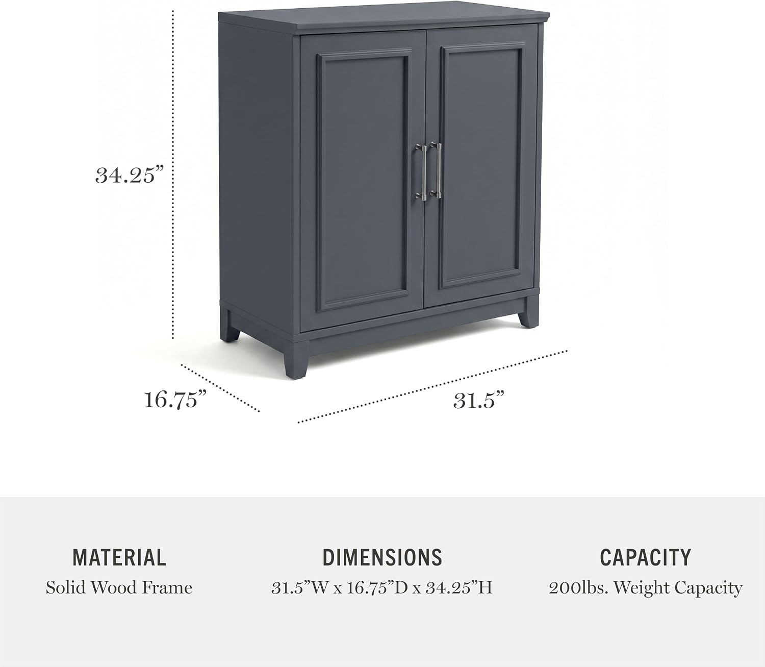 Modular Storage Cabinet with Soft-Close Doors, Solid Wood Frame - Slate Blue
