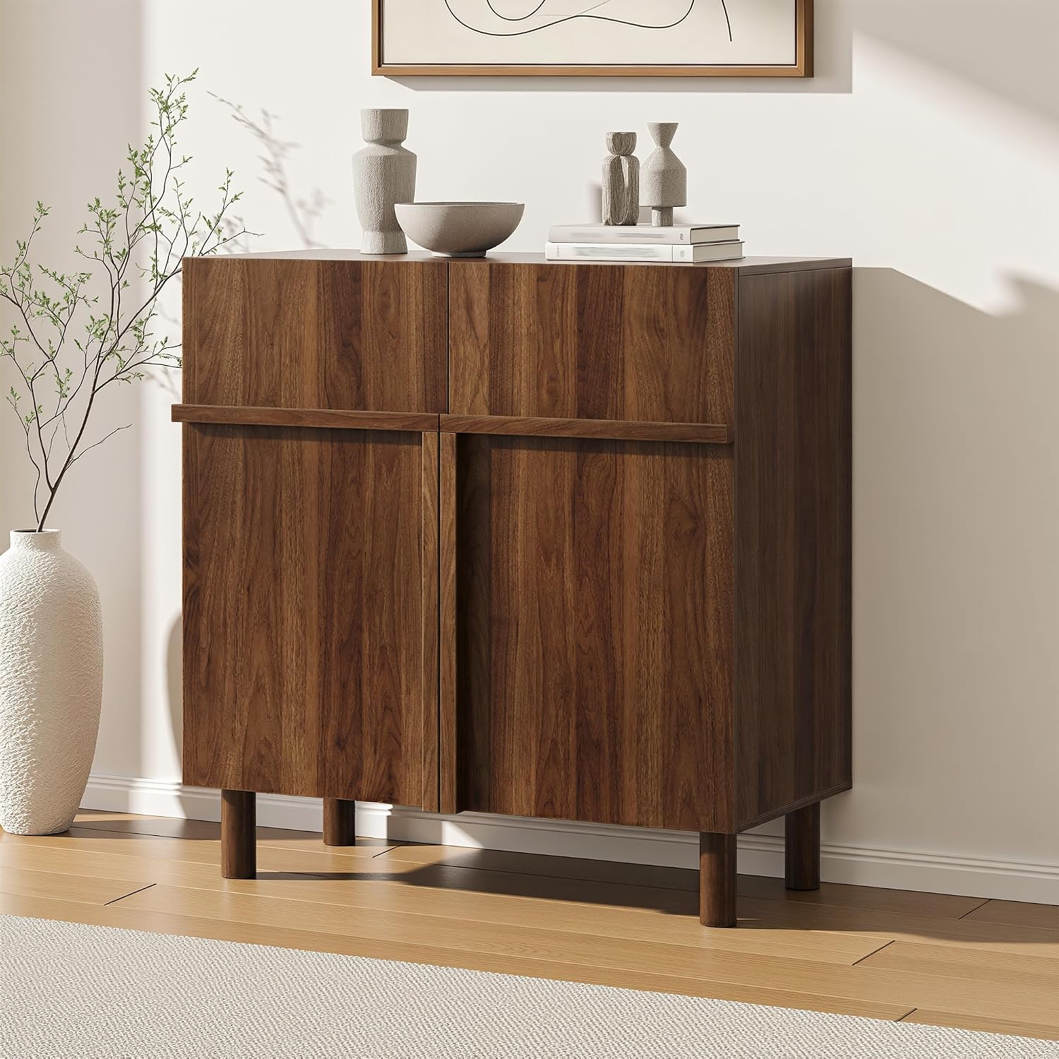 Freestanding 2-Door Sideboard Buffet Cabinet, 31.5 in - Walnut