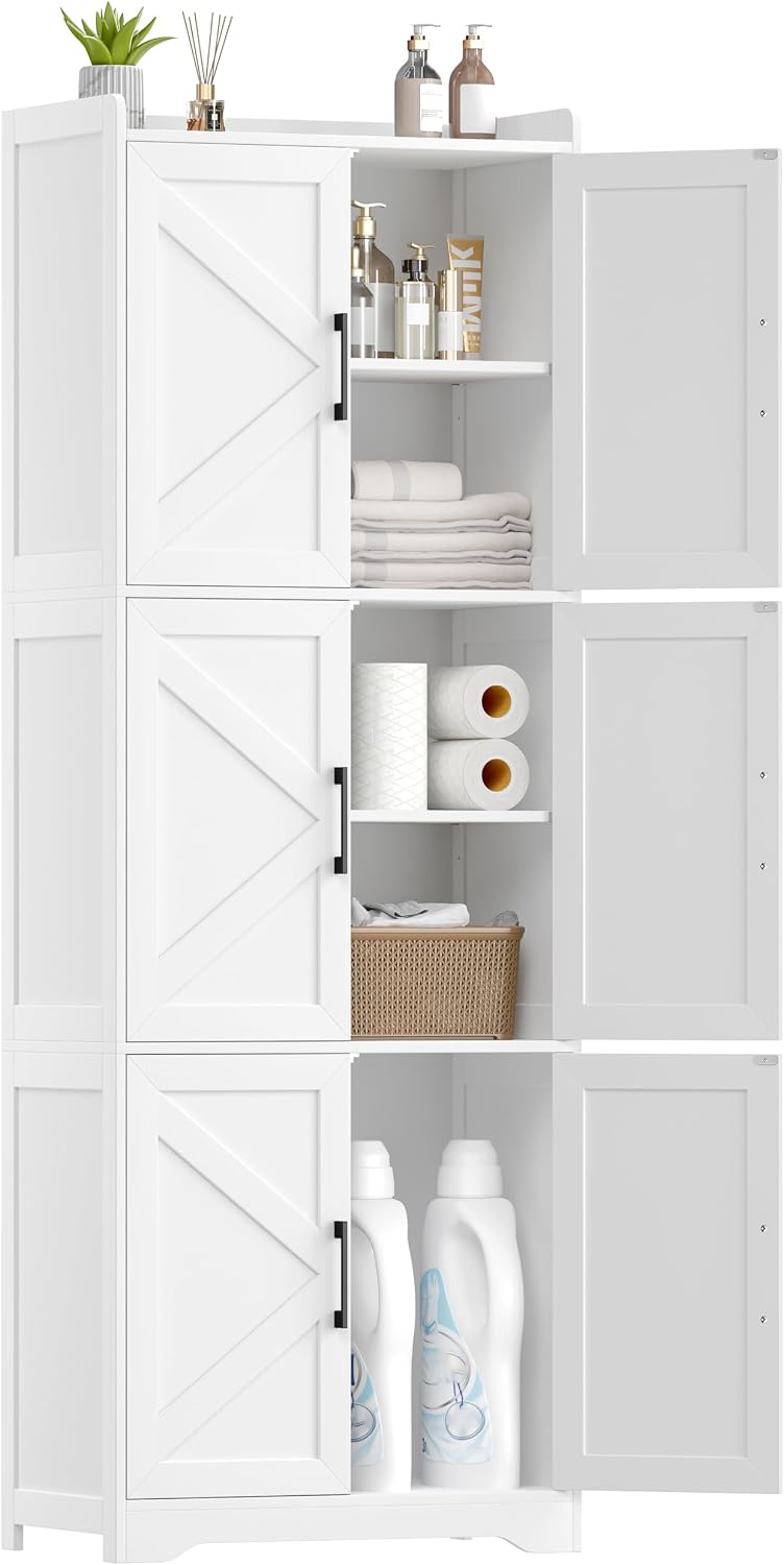 Tall Storage Cabinet with 6 Barn Doors, 60.2 in High - 22.6 W x 11.6 D in, White