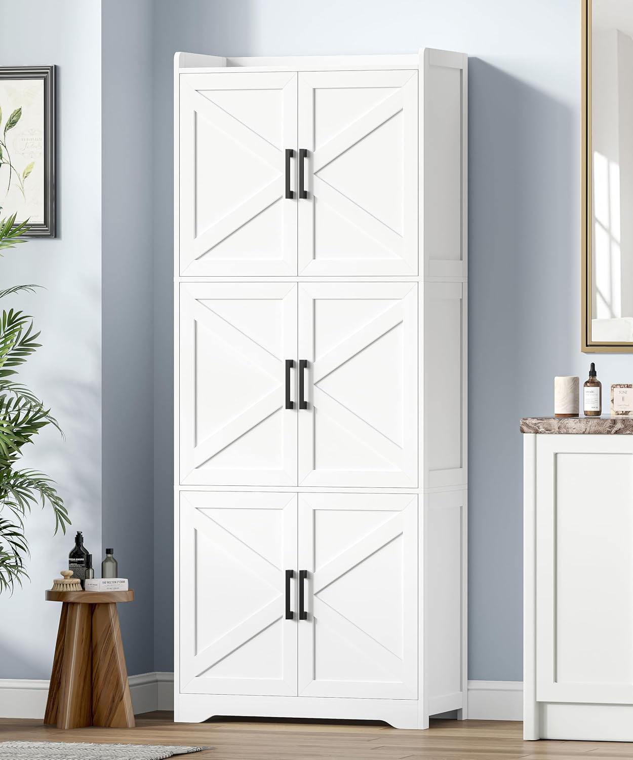 Tall Storage Cabinet with 6 Barn Doors, 60.2 in High - 22.6 W x 11.6 D in, White