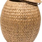 Handwoven Hyacinth Storage Stool with Lid, 17 in - Natural, Linen Lined