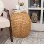 Handwoven Hyacinth Storage Stool with Lid, 17 in - Natural, Linen Lined