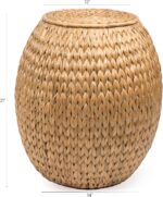 Handwoven Hyacinth Storage Stool with Lid, 17 in - Natural, Linen Lined