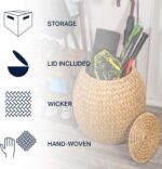 Handwoven Hyacinth Storage Stool with Lid, 17 in - Natural, Linen Lined