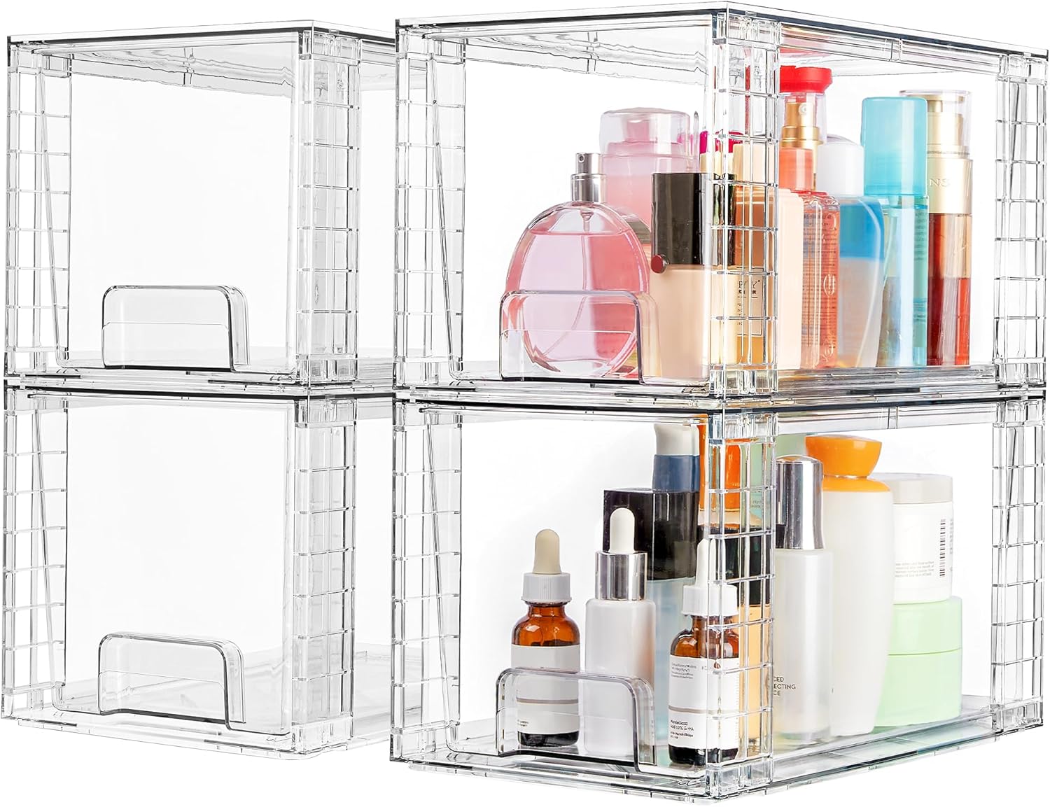Large Stackable Storage Drawers, Clear - 4 Pack