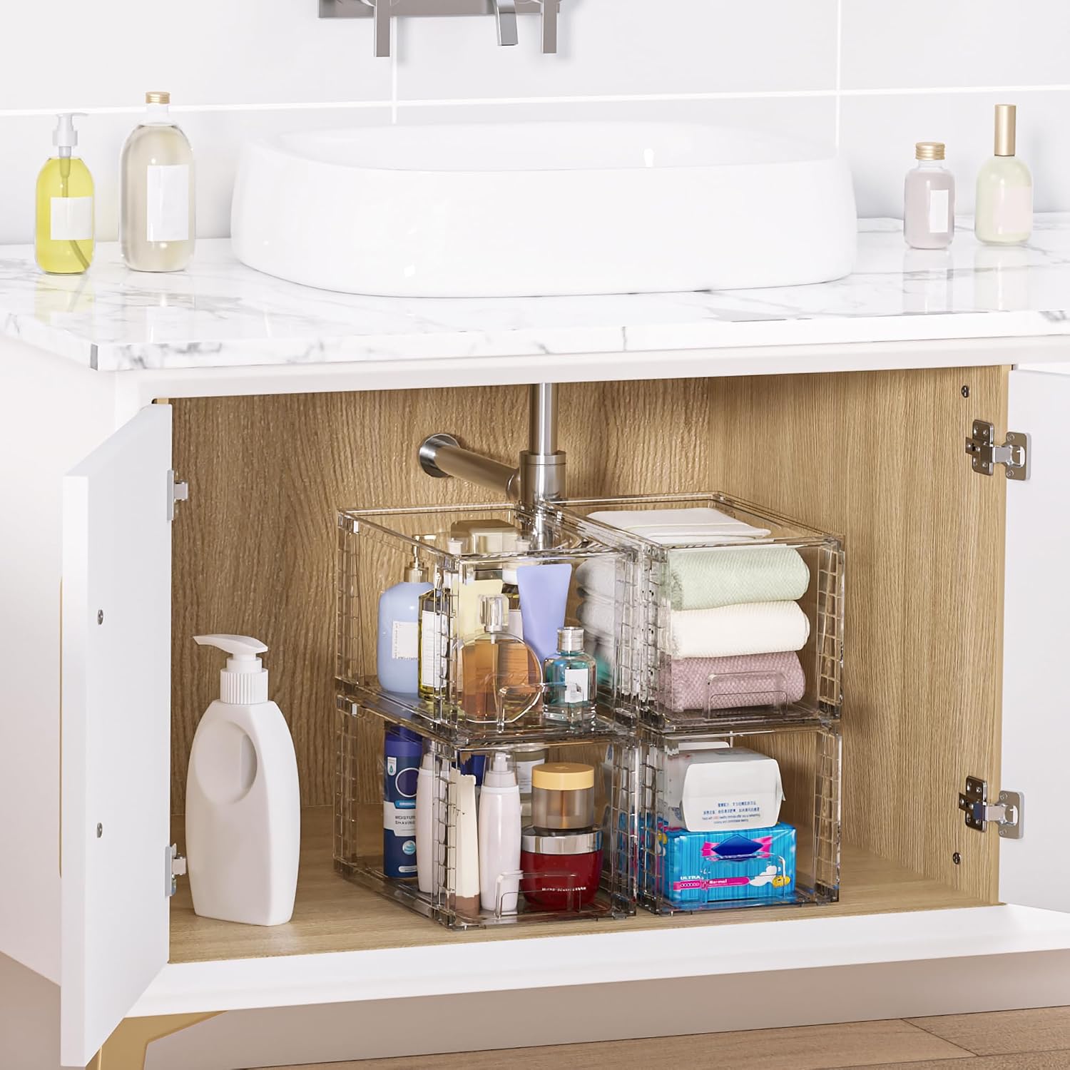 Large Stackable Storage Drawers, Clear - 4 Pack