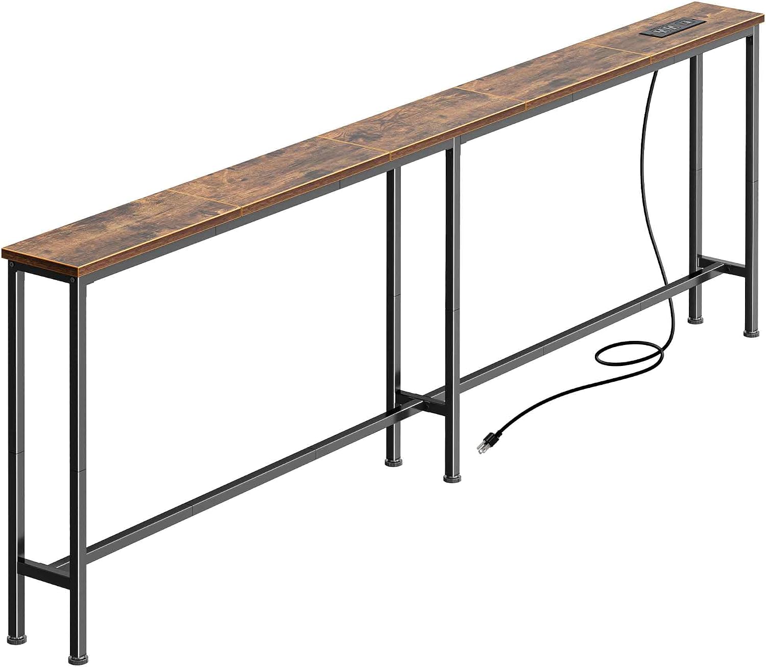 Skinny Console Table with Charging Station, 70.8 in - Rustic Brown