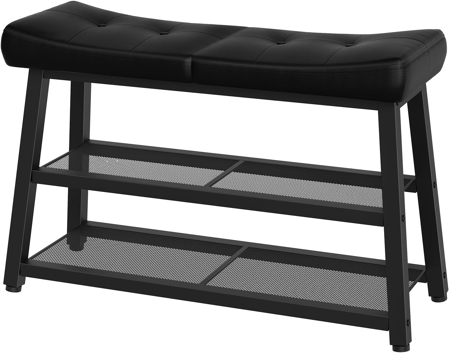 3-Tier Shoe Bench with Cushioned Seat - Black
