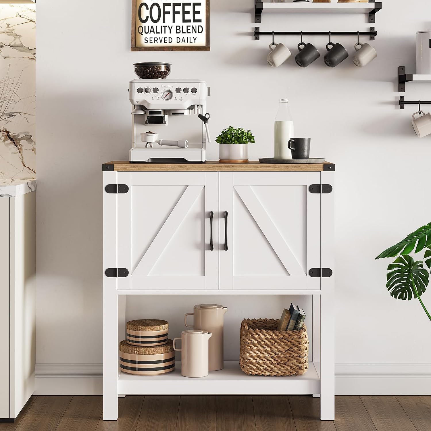 Console Table with 2 Storage Cabinets, 31.5 x 13.8 x 34.65 in - White